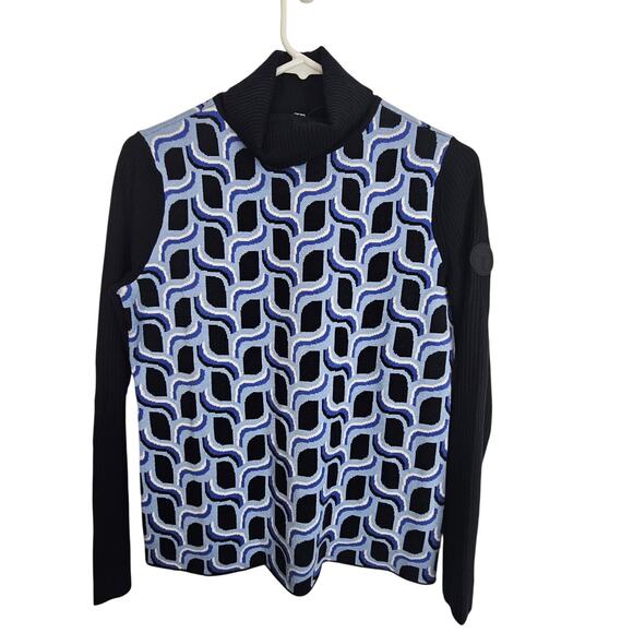 Talbots Sweaters - Talbots Womens Abstract Geometric Turtleneck Sweater Size PS Preppy Artsy Blue
